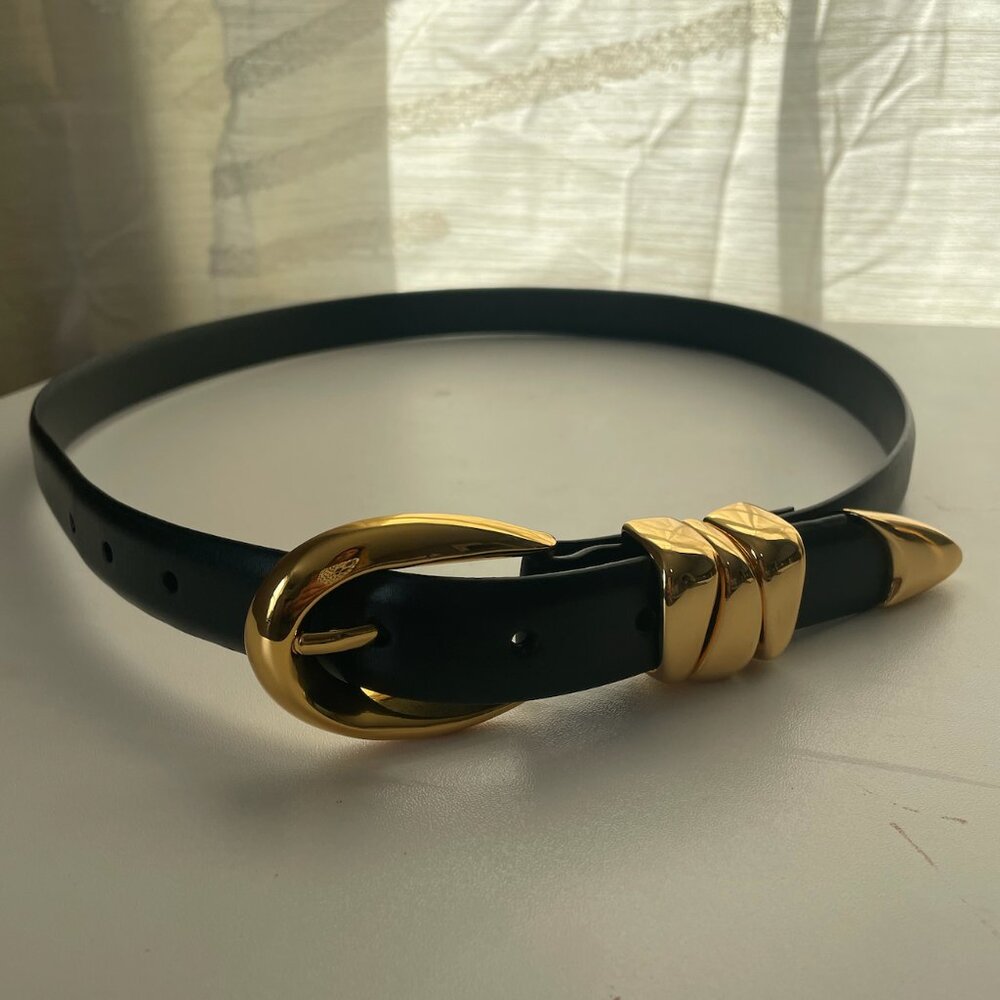 Madewell Black Belt with Gold Buckle Classic Design